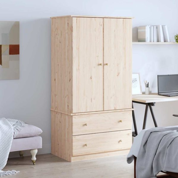 Armoire 2 portes 1 tiroir 90 x 55 x 170 cm pin massif brut – vue d’ensemble