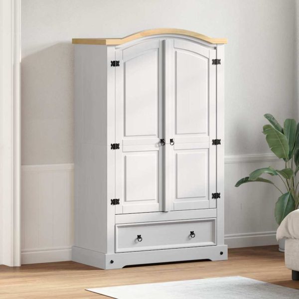 Armoire 2 portes 101 x 52 x 170 cm blanc pin massif – vue d’ensemble