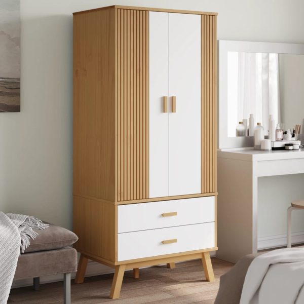 Armoire 2 portes 2 tiroirs 76,5 x 53 x 172 cm pin massif ciré – vue d’ensemble