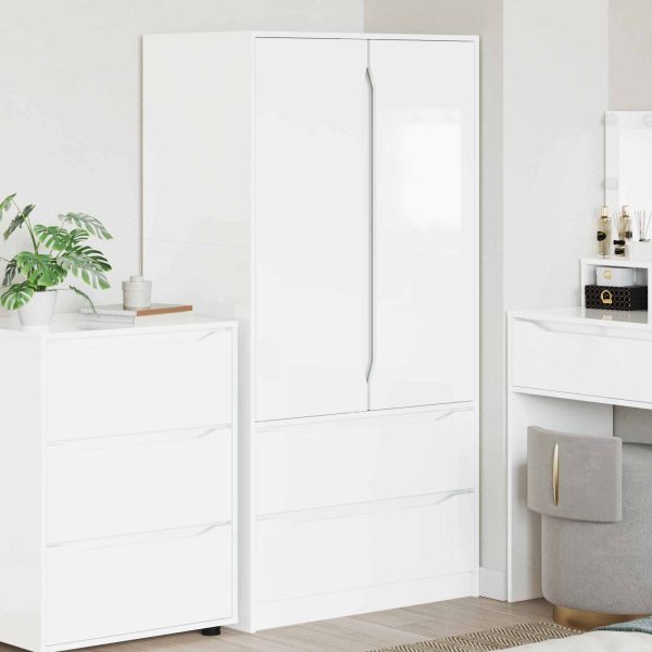 Armoire 2 portes 2 tiroirs 79,5 x 49 x 156 cm bois d’ingénierie – vue d’ensemble