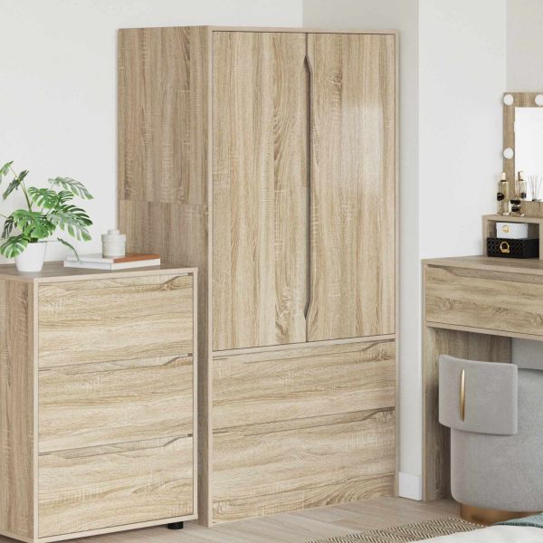 Armoire 2 portes 2 tiroirs 79,5 x 49 x 156 cm chêne sonoma bois d’ingénierie – vue d’ensemble