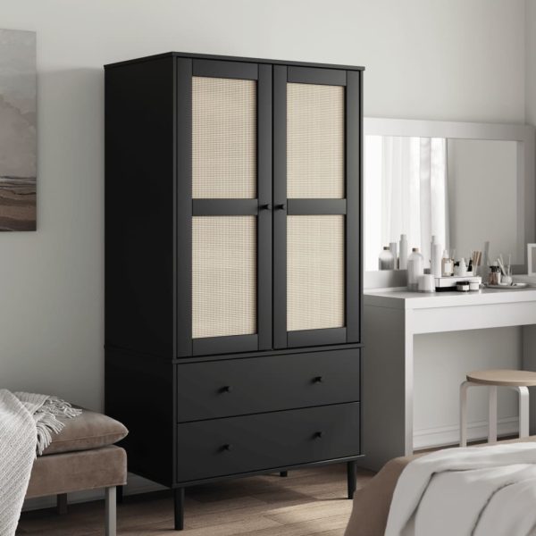 Armoire 2 portes aspect rotin 90 x 55 x 175 cm pin massif – vue d’ensemble