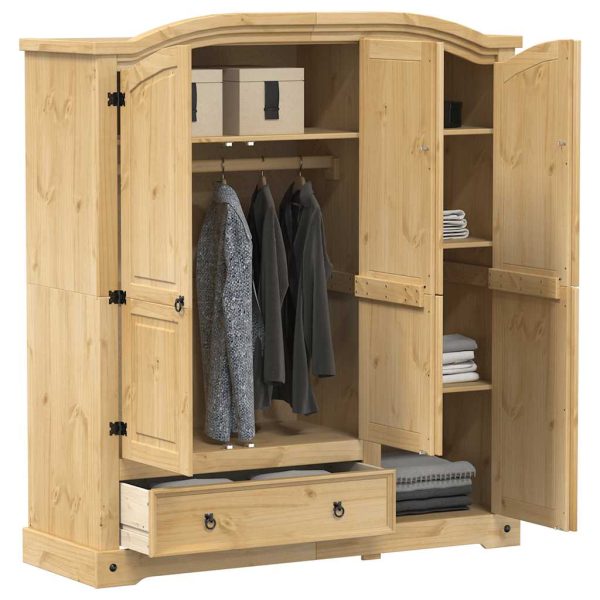 Armoire 3 portes 151,5 x 52 x 170 cm miel pin massif ciré – vue d’ensemble