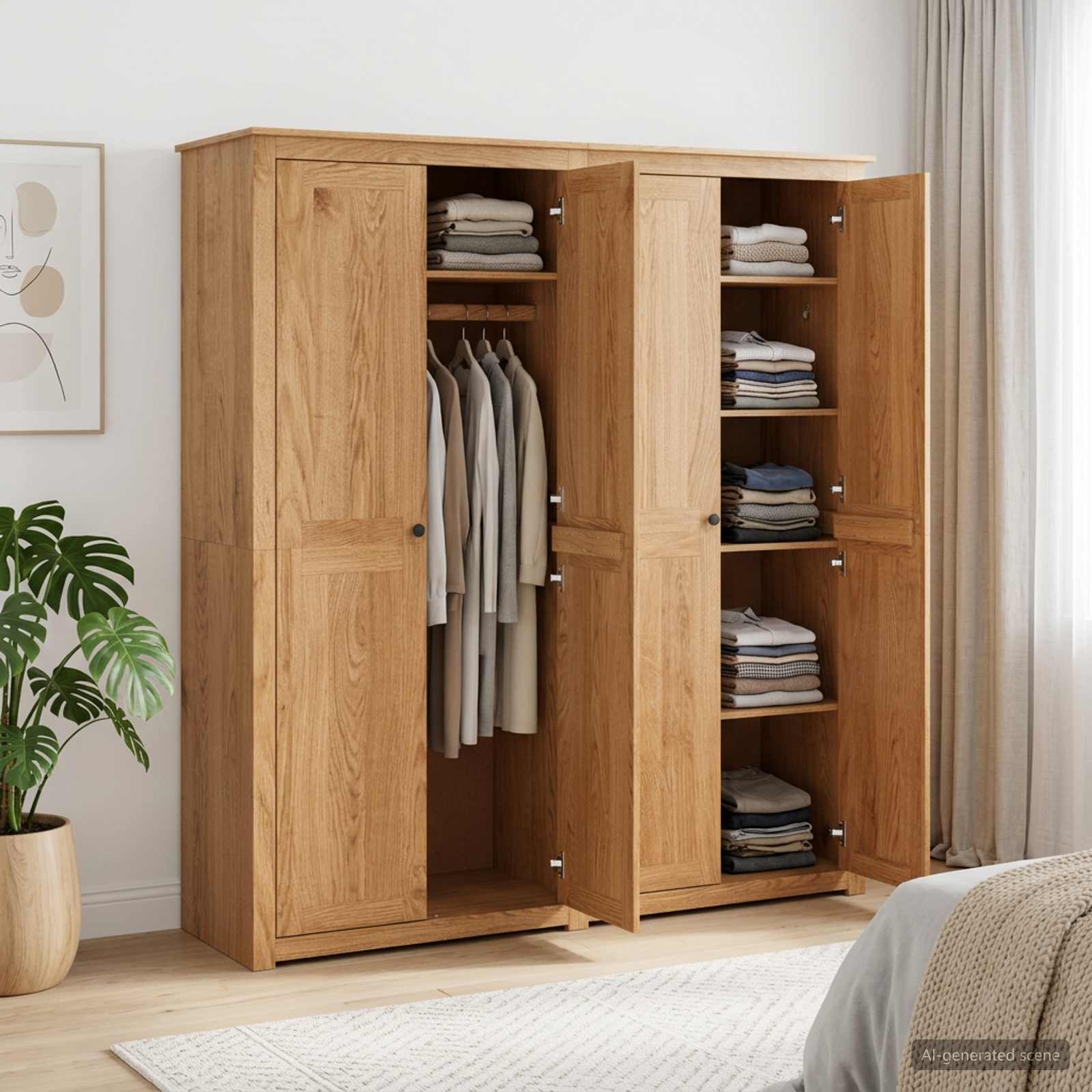 Armoire 4 portes 169 x 50 x 185 cm miel pin massif – vue d’ensemble
