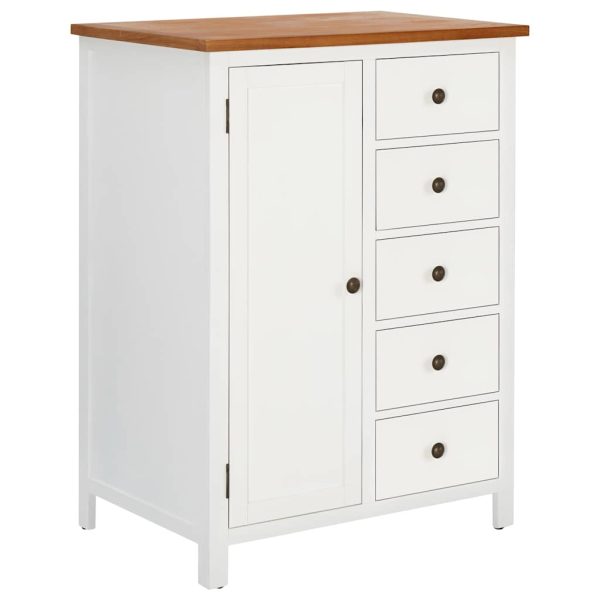 Armoire basse 1 porte 5 tiroirs 76 x 52 x 105 cm chêne massif – vue d’ensemble