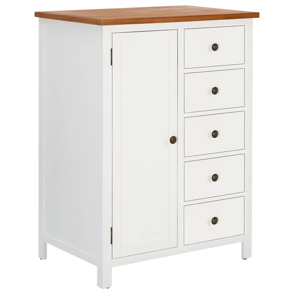 Armoire basse 1 porte 5 tiroirs 76 x 52 x 105 cm chêne massif – vue d’ensemble