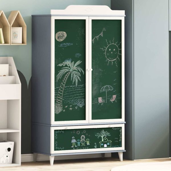 Armoire enfant 2 portes 90 x 45 x 165 cm gris et blanc bois d’ingénierie – vue d’ensemble