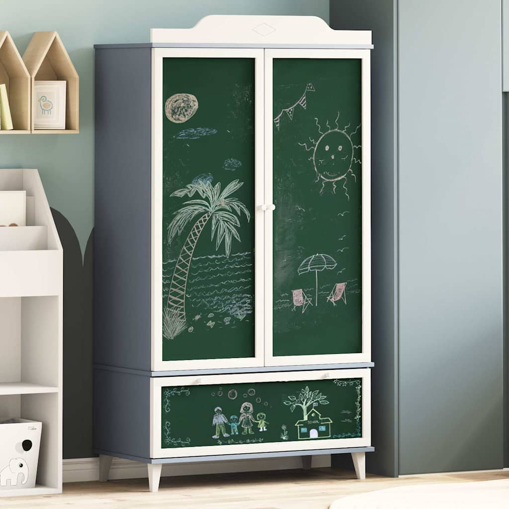Armoire enfant 2 portes 90 x 45 x 165 cm gris et blanc bois d’ingénierie – vue d’ensemble