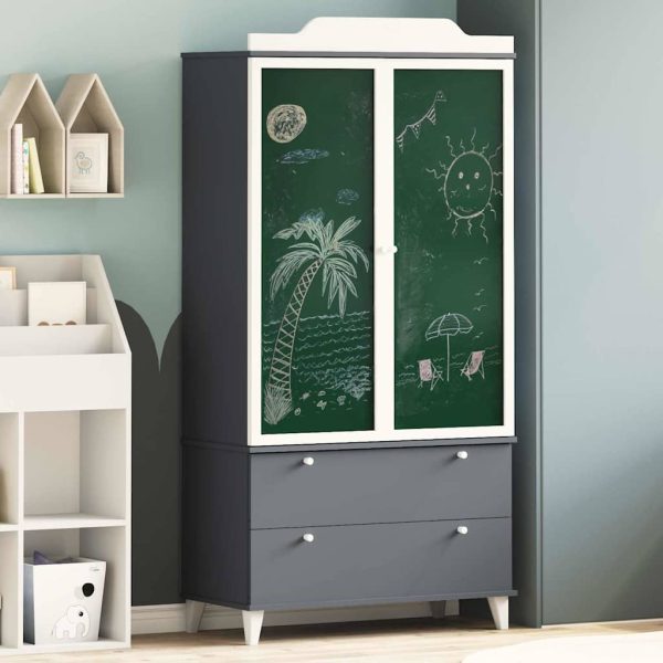 Armoire enfant haute 90 x 45 x 180 cm gris et blanc bois d’ingénierie – vue d’ensemble