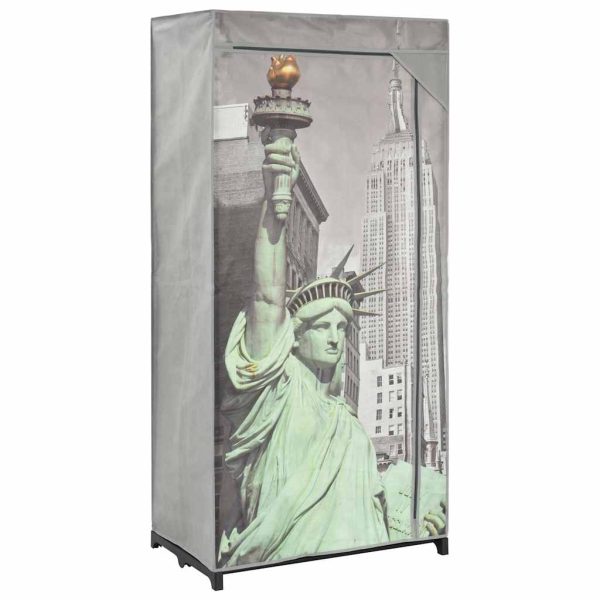 Armoire en tissu 75 x 45 x 160 cm gris motif ville – vue d’ensemble
