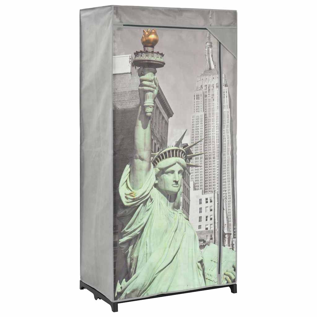 Armoire en tissu 75 x 45 x 160 cm gris motif ville – vue d’ensemble