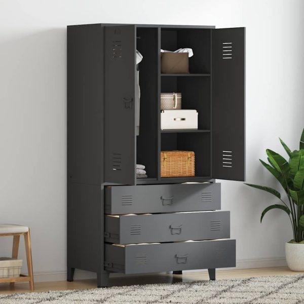 Armoire vestiaire 2 portes 3 tiroirs 90 x 50 x 180 cm métal – vue d’ensemble