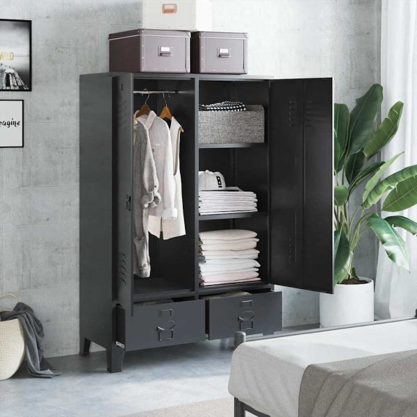 Armoire vestiaire 2 portes 90 x 40 x 140 cm noir acier – vue d’ensemble