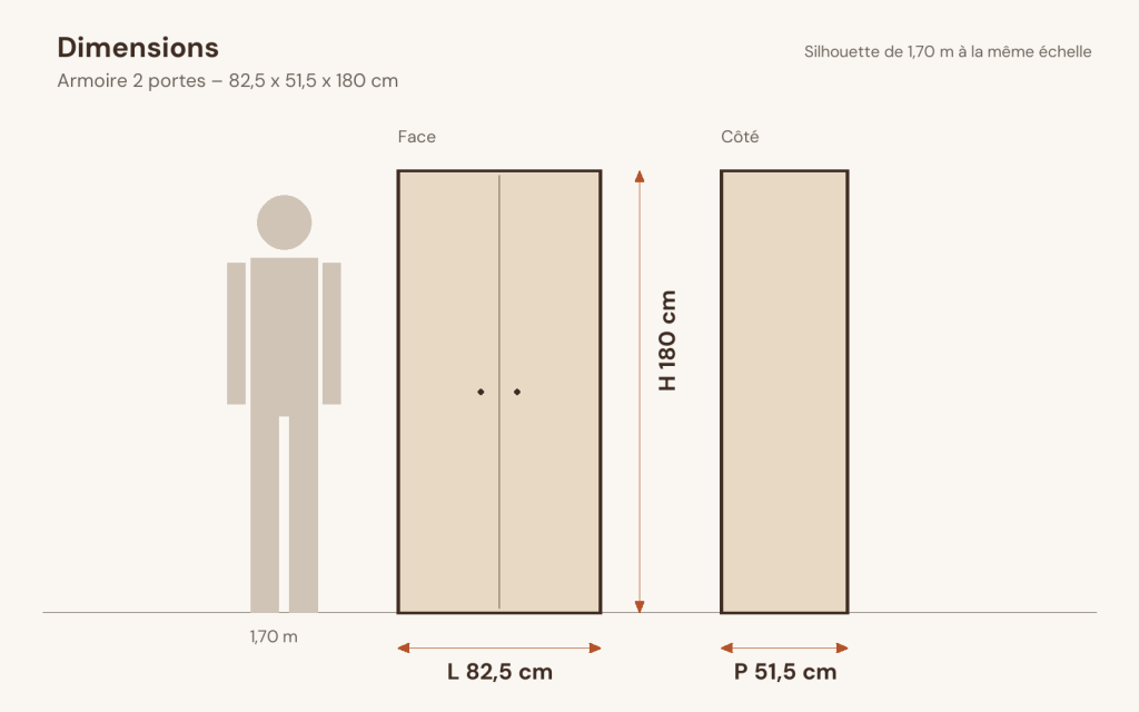 Schéma des dimensions – Armoire 2 portes 82,5 x 51,5 x 180 cm bois d’ingénierie