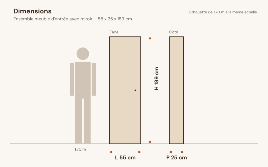 Schéma des dimensions – Ensemble meuble d’entrée avec miroir 55 x 25 x 189 cm bois d’ingénierie