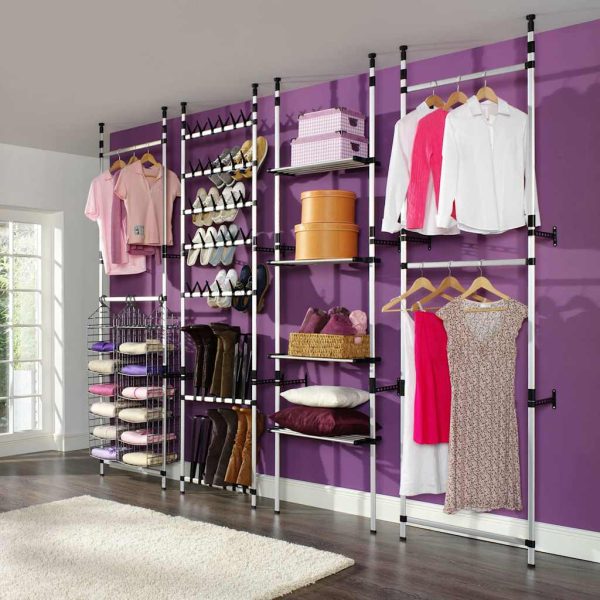 Dressing extensible largeur réglable barres et étagère 70-110 x 28 x 250-300 cm argent aluminium – vue d’ensemble