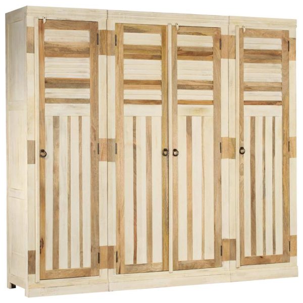 Lot de 3 armoires 60 et 100 x 50 x 200 cm beige et marron manguier massif – vue d’ensemble