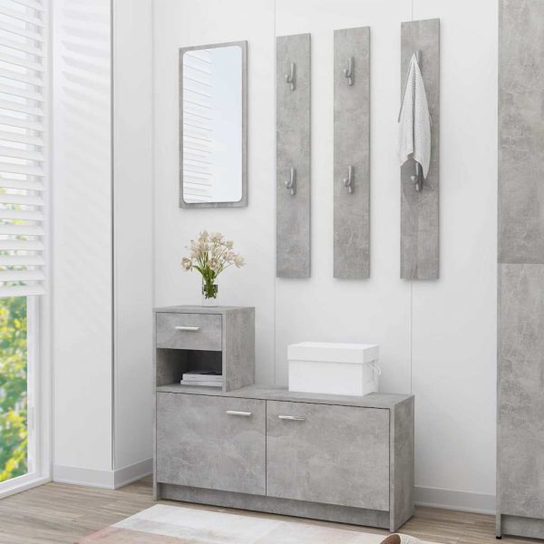 Meuble d’entrée avec miroir 100 x 25 x 76,5 cm gris béton aggloméré – vue d’ensemble