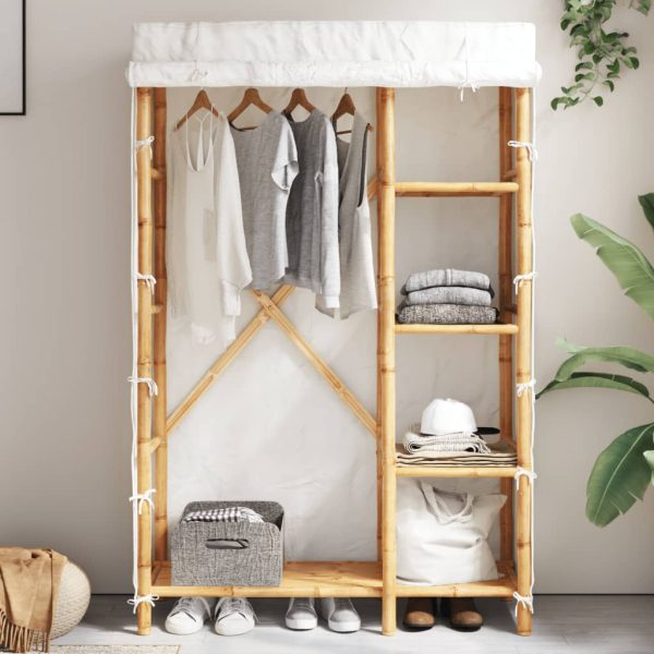 Penderie ouverte 110 x 45 x 170 cm naturel bambou et tissu – vue d’ensemble